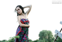 Small titted teen posing outdoor