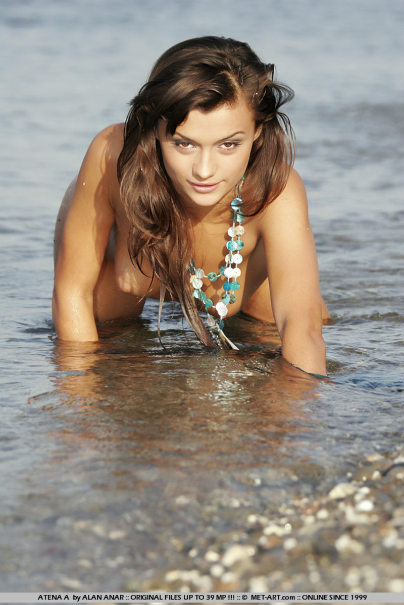 Hot brunette is nude by the sea 18